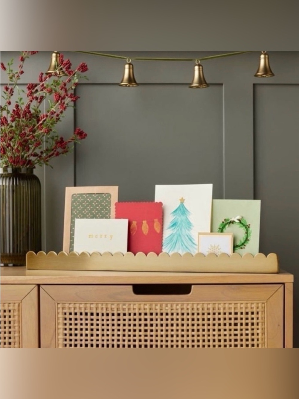 HEARTH & HAND scalloped edge Metal brass Christmas card holder
